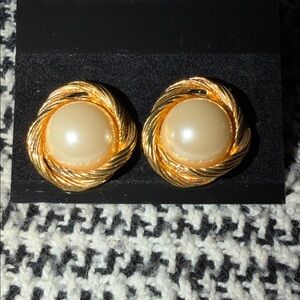Gold and Cream Twisted Earrings